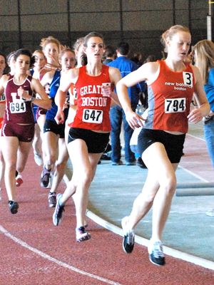 Greater Boston's Allison McCabe qualifying for USATF Nationals in the NE USATF meet. Photo by GBTC Snapper.