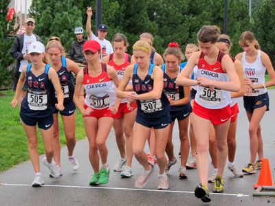 Start of the USA vs Canada Junior Womens 5K Race Walk at East Boston. (Photo by Emmett S.)