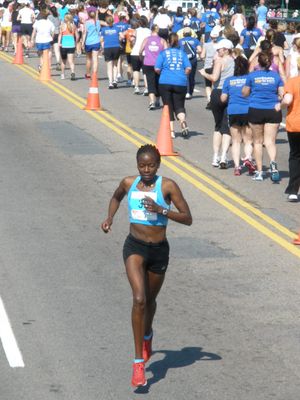 Janet Cherobon-Bawcom heading into Boston at the Tuft's 10K Race Race for Women (SV Photo)