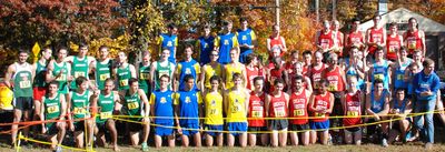 The colors of fall in New England are club uniforms at cross country events (Photo: Tom Derderian)