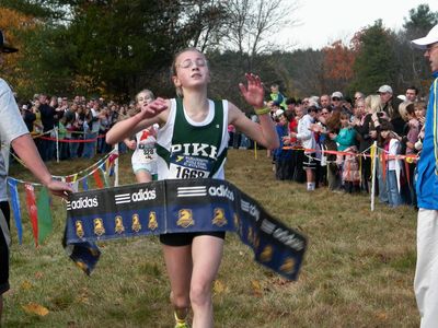 Michaela Jones (Pike MS, Andover) wins the eighth grade race.(USATF-NE photo)