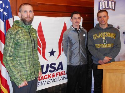Top Men: L-R, 3rd place, Matt Pelletier,1:07:09, 2nd Place, Brian Doyle 1:07:09, and winner Sam Morse, 1:06:09 from Camden, NY (Photo: Lisa Doucett)