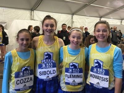 Four members of the Wellesley Youth Track & Field Club were part of the B.A.A. Middle School 1K, including winner Allison Sibold of Wellesley. (Photo: Wellesley Youth TF Club)